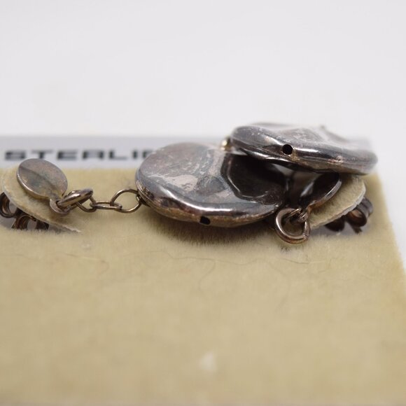 Sterling Silver Drop Earrings Pierced Round Boho Neutral Oval Dangle VTG Mom - Picture 10 of 13